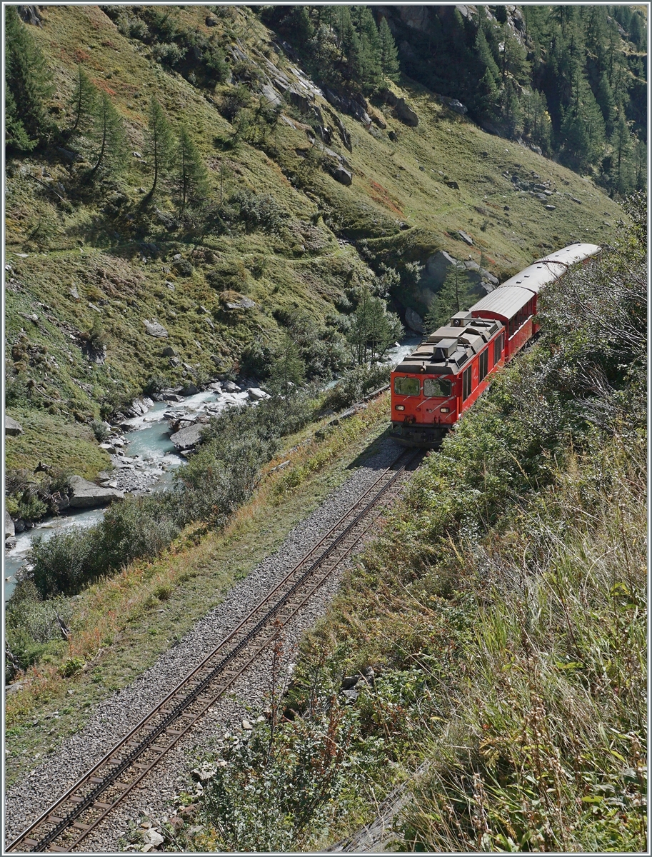The DFB HGm 4/4 61 on the way from Oberwald to Gletsch near Gletsch. 

30.09.2021