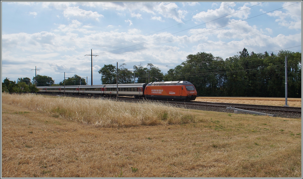 The  easy-jet  SBB Re 460 063-1 with an IR to Geneva near Allaman.
08.07.2015