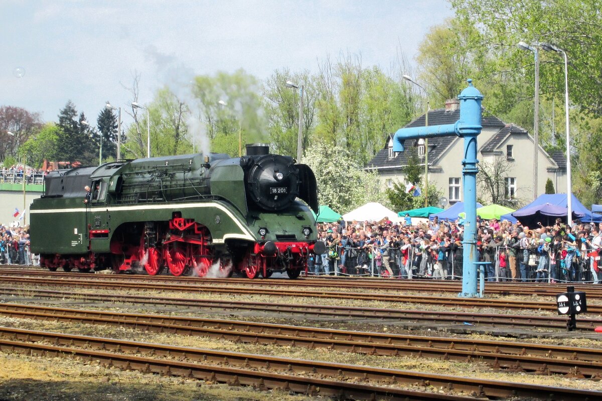 The fastest steam engine in the world, 18 201, takes part in the Wolsztyn loco parade on 30 April 2016.