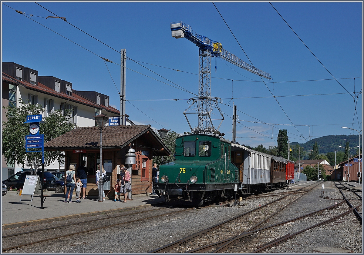 The +GF+ Ge 4/4 75 with the first Service of this saison in Blonay. 

13.06.2020
