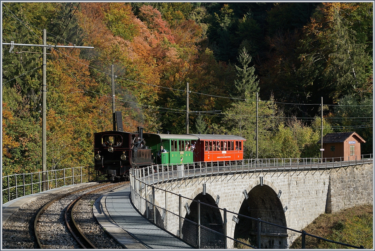 The JS/BAM G 3/32 & with a little train on the Baie of Clarens Viaduct. 
14.10.2018