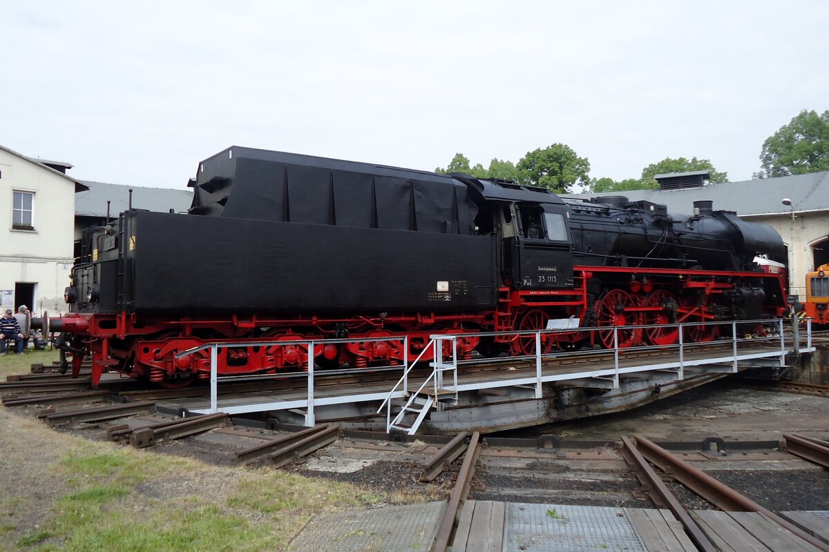 The last ever build steam loco in Germany for a German national operator, 23 1113, stands on the turn table at the Bw Arnstadt on 19 September 2015.