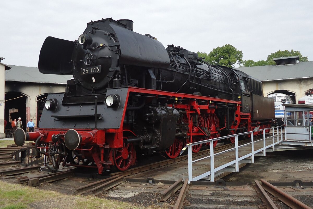 The last ever build steam loco in Germany for a German national operator, 23 1113, stands on the turn table at the Bw Arnstadt on 19 September 2015.