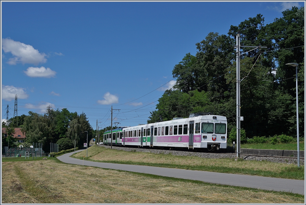 The LEB Be 4/8 36 and RBe 4/8 50 by Jouxtens-Mézery on the way to Lausanne-Flon. 

22.06.2020