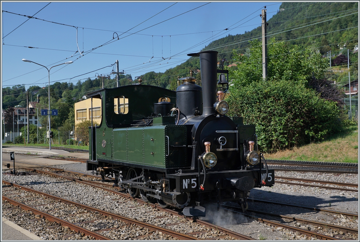 The LEB G 3/3 N° 5 by the Blonay Chamby Railway in Blonay. 

July 22, 2023
