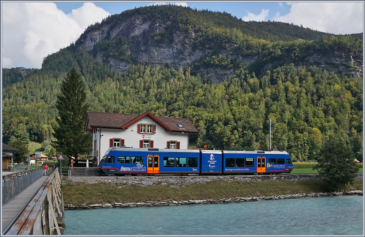 The MIB Be 2/6 13 on the way to Innertkichen by the Stop  Aareschlucht West . 

22.09.2020