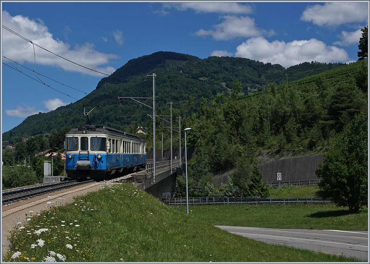 The MOB ABDe 8/8 4004  Fribourg  near Châtelard VD.
30.06.2017