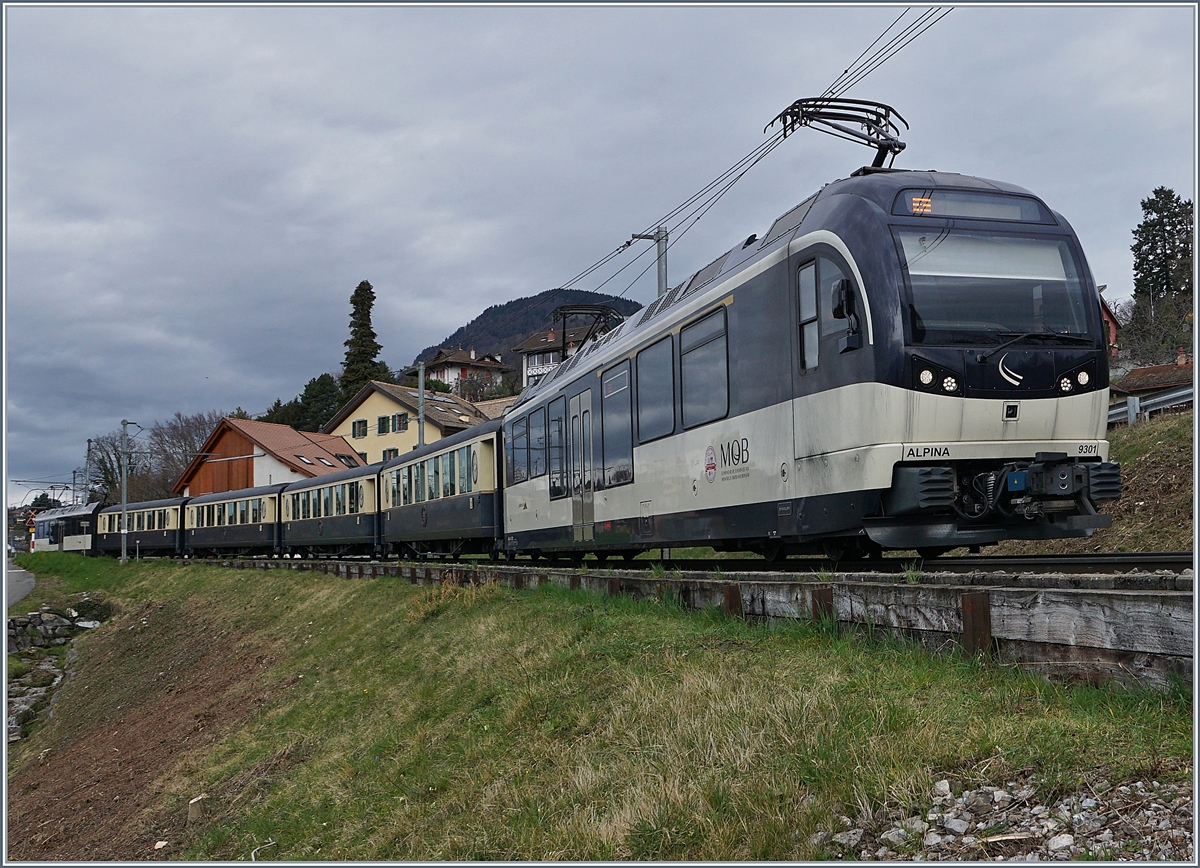 The MOB ABe 4/4 9301  Alpina  and an other one with the Belle Epoque service near Planchamp on the way to Montreux.

12.03.2020