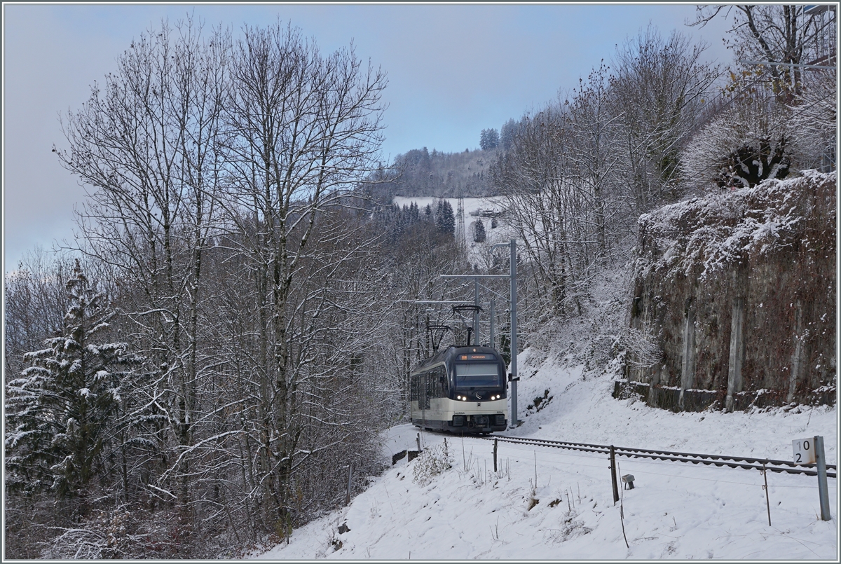 The MOB Alpina Be 4/4 9204 and ABe 9304 wiht his  B  are the local MOB service 2220 from Montreux to Zweisimmen pictured by Les Avants.

02.12.2020