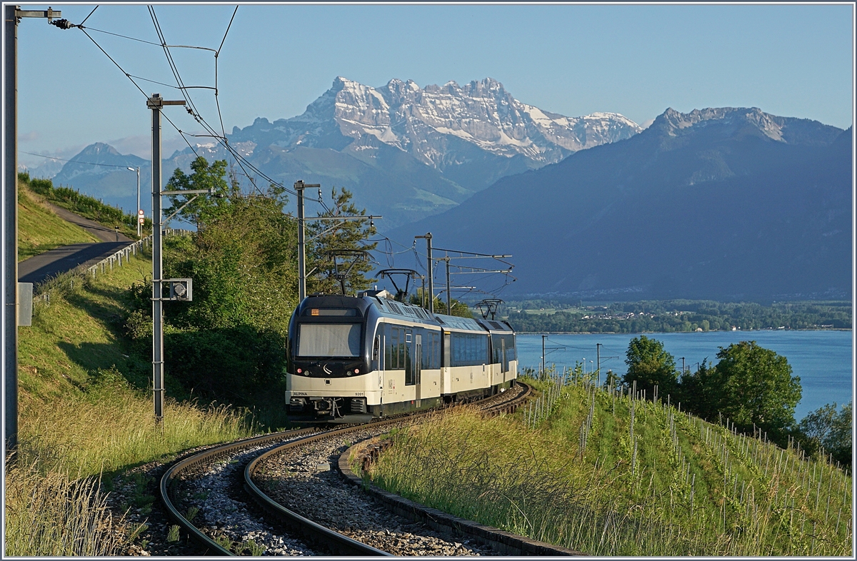 The MOB Alpina Be 4/4 9201 and an other one with his MOB local Service to Montreux between Planchamp and Châtelard VD. In the background the Dents de Midi. 

27.05.2020