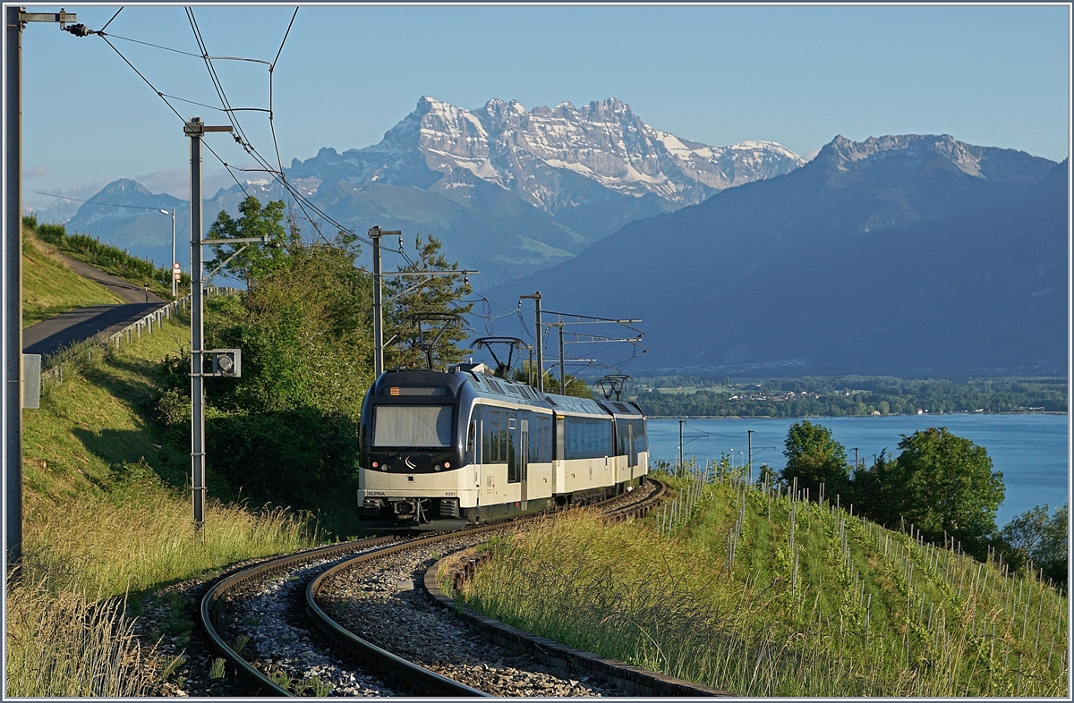 The MOB Alpina Be 4/4 9201 and an other one with his MOB local Service to Montreux between Planchamp and Châtelard VD. In the background the Dents de Midi. 

27.05.2020