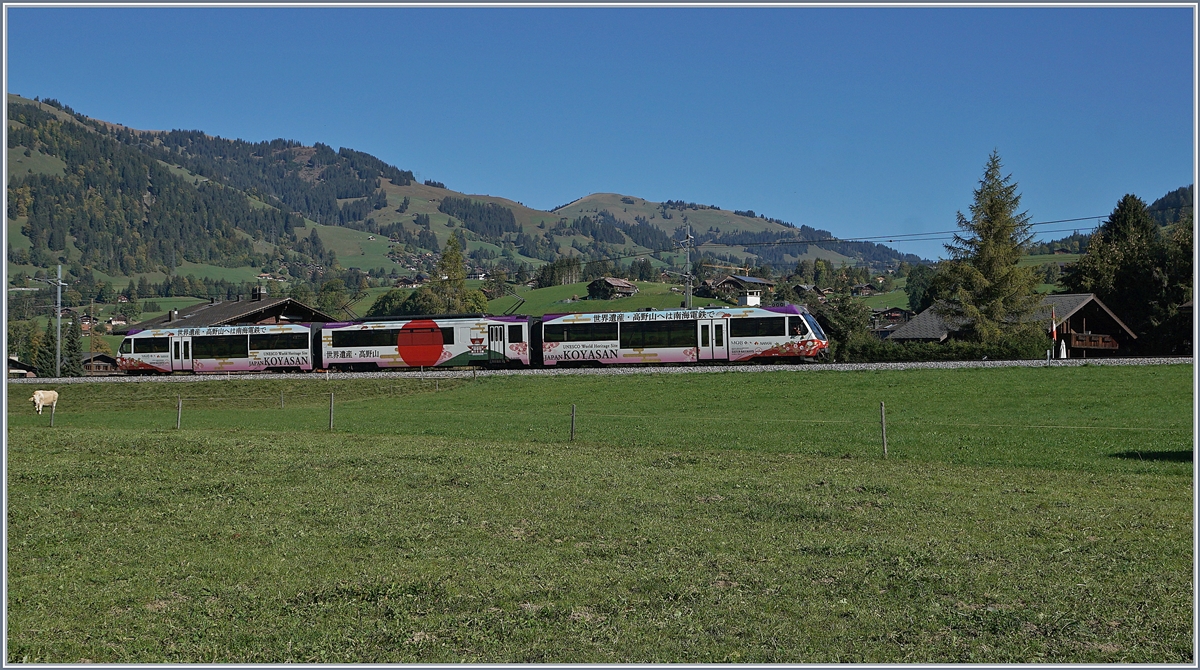 The MOB Be 4/ with  Nankai-(Sister Railway) -Coulor betwenn Saanen and Gstaad.
05.10.2018