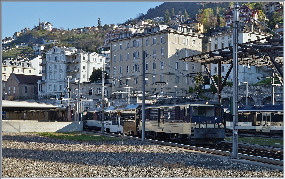The MOB GDe 4/4 6004  Interlaken  with its Panoramic Express stands on a track that allows the train to be cleaned perfectly.

April 10, 2020