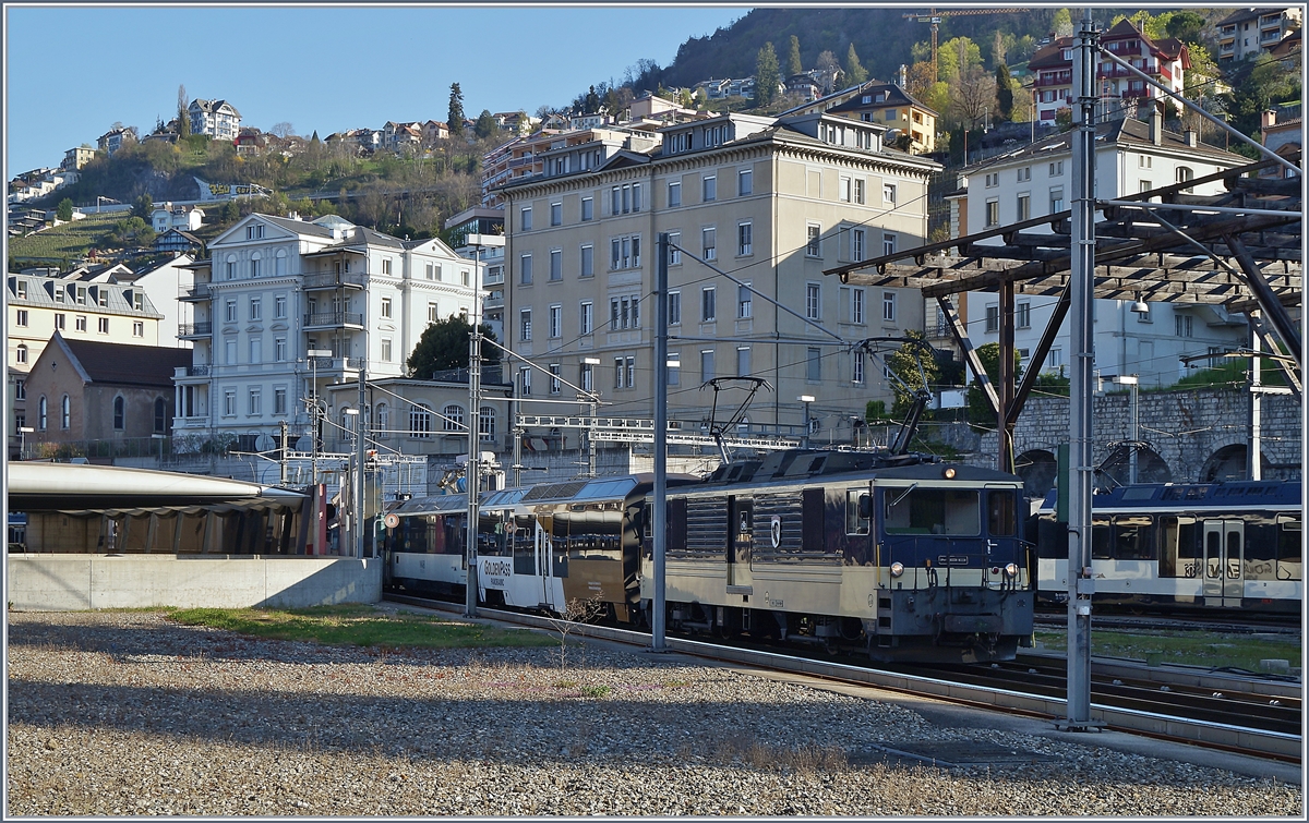 The MOB GDe 4/4 6004  Interlaken  with its Panoramic Express stands on a track that allows the train to be cleaned perfectly.

April 10, 2020