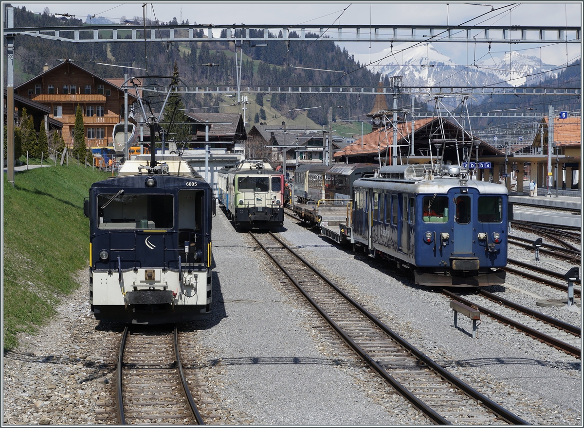 The MOB GDe 4/4 6005 and 6006 and the BDe 4/4 3002 in Zweisimmen. 

11.04.2021