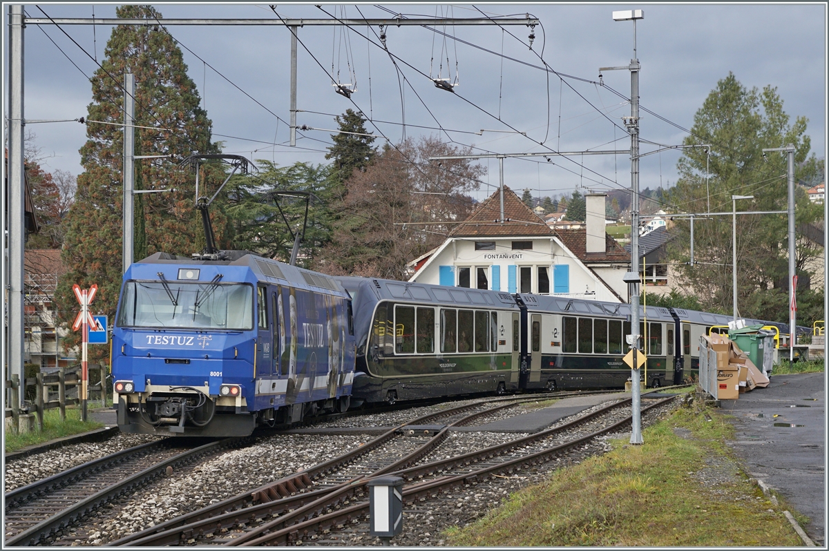 The MOB Ge 4/4 8001 with the GoldenPass Express GPX 4065 from Interlaken Ost to Montreux in Fontanivent. 

22.12.2022