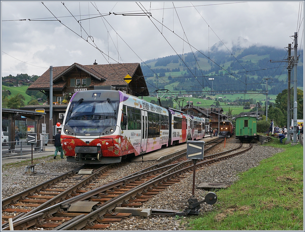 The Montreux-Oberland Bernois Railway and the Nankai Electric Railway are since 2017  Sistrs Railways; for this raison have the MOB Be 4/4 5002 now a japonise colour.
This Picture is from Sannen for the 14.09.2018