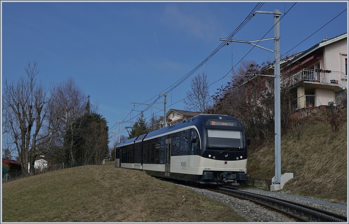 The MVR Abeh 2/5 7503 on the way to Vevey over Blonay.

13.02.2017