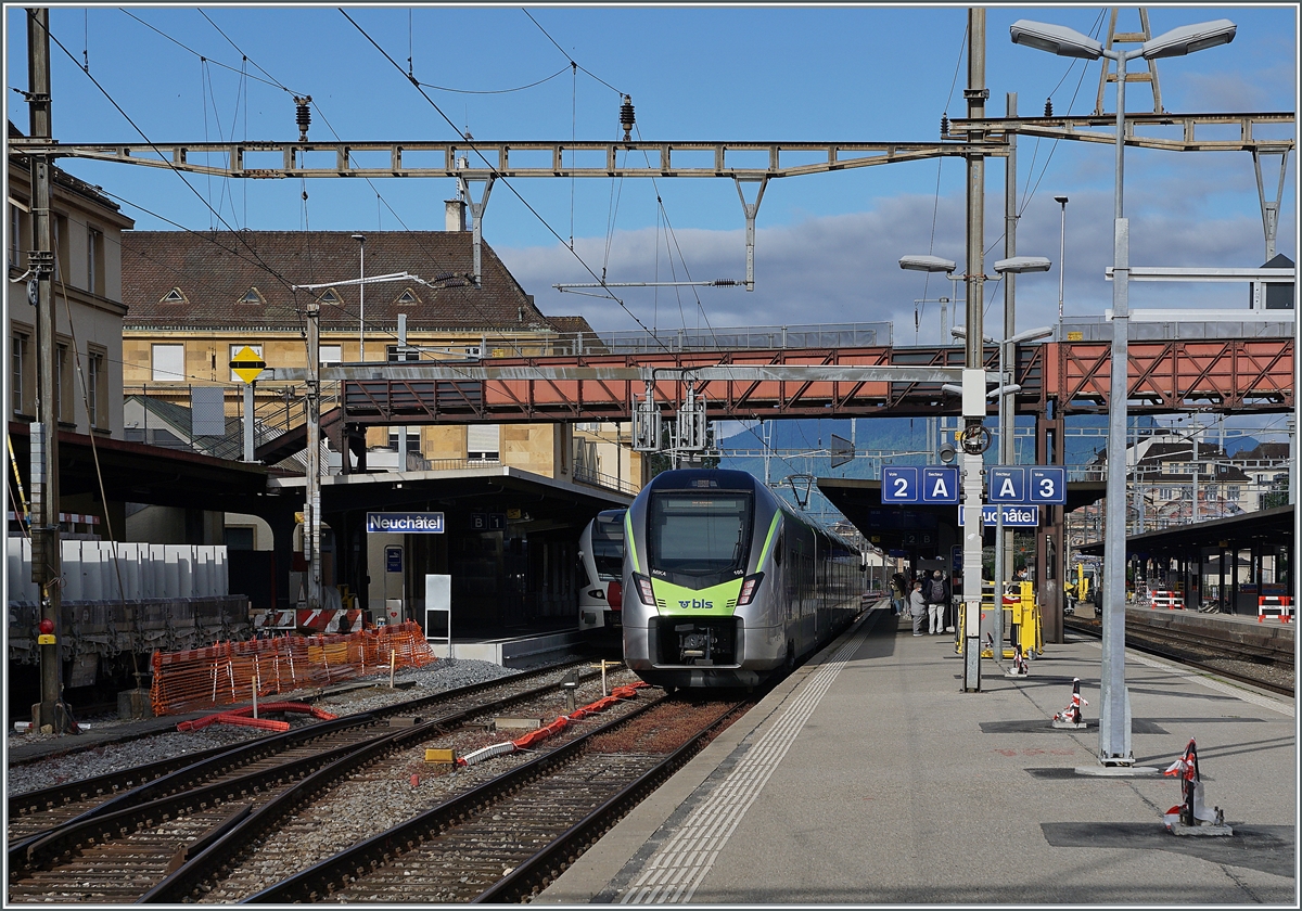 The new BLS RABe 528 105  MIKA  in Neuchâtel. 
06.06.2021