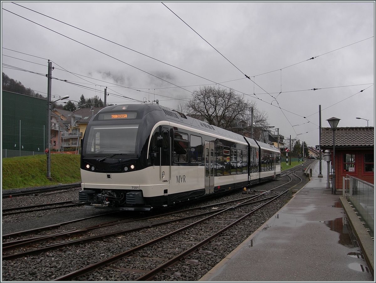 The new CEV MVR GTW ABDe 2/6 7501  St-Légier  in Bloany.
25. 02.2016