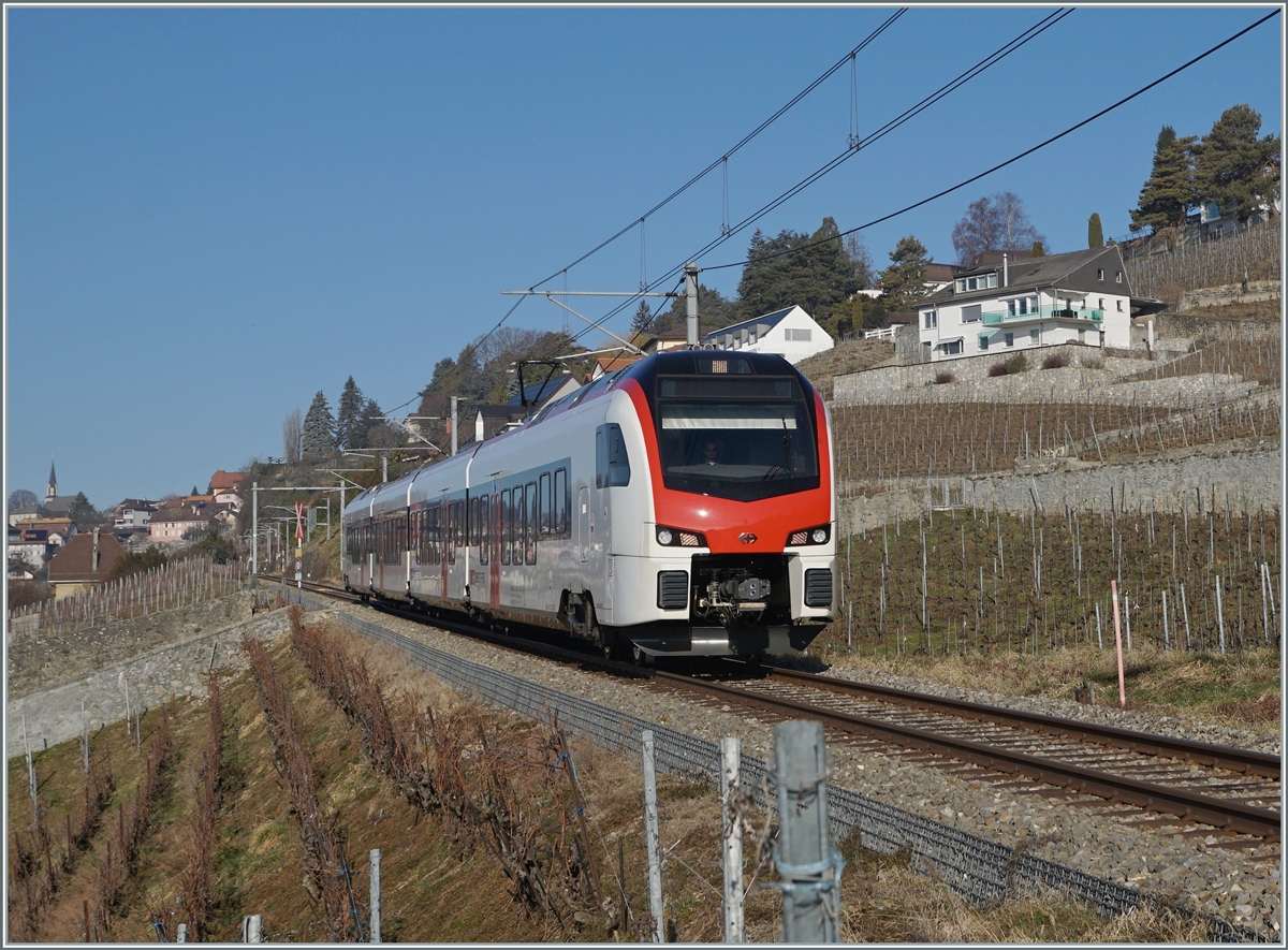 The new Flirt 3 SBB RABe 523 503  Mouette  (RABe 94 85 0 523 503-6 CH-SBB) by Chexbres on the way from Puidoux to Vevey.

11.02.2023
