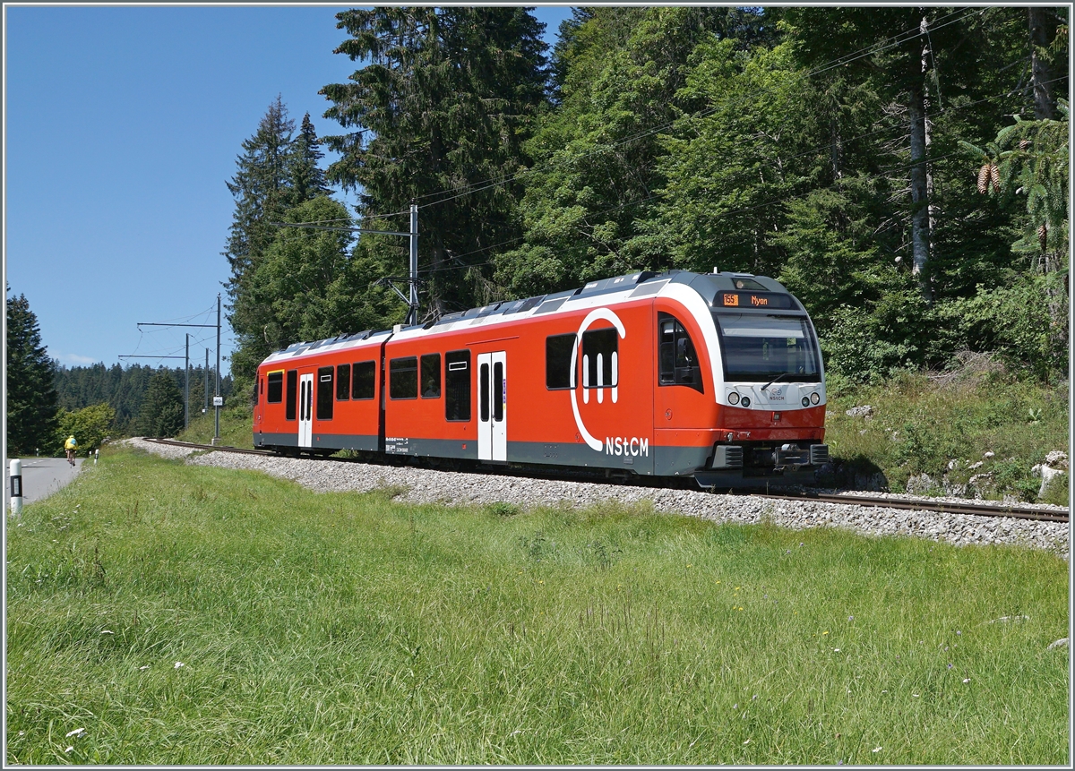 The NStCM ABe 4/8 407-408 on the way from La Cure to Nyon near la Givrine. 

10.08.2021