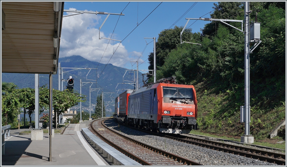The SBB FFS Re 474 009 with a Crago Service in San Nazzaro. 

21.09.2021