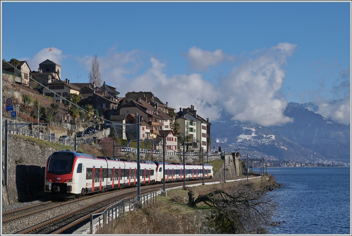 The SBB Flirt3 RABe 523 113 and a other one between Rivaz and St Saphorin. 

10.01.2022