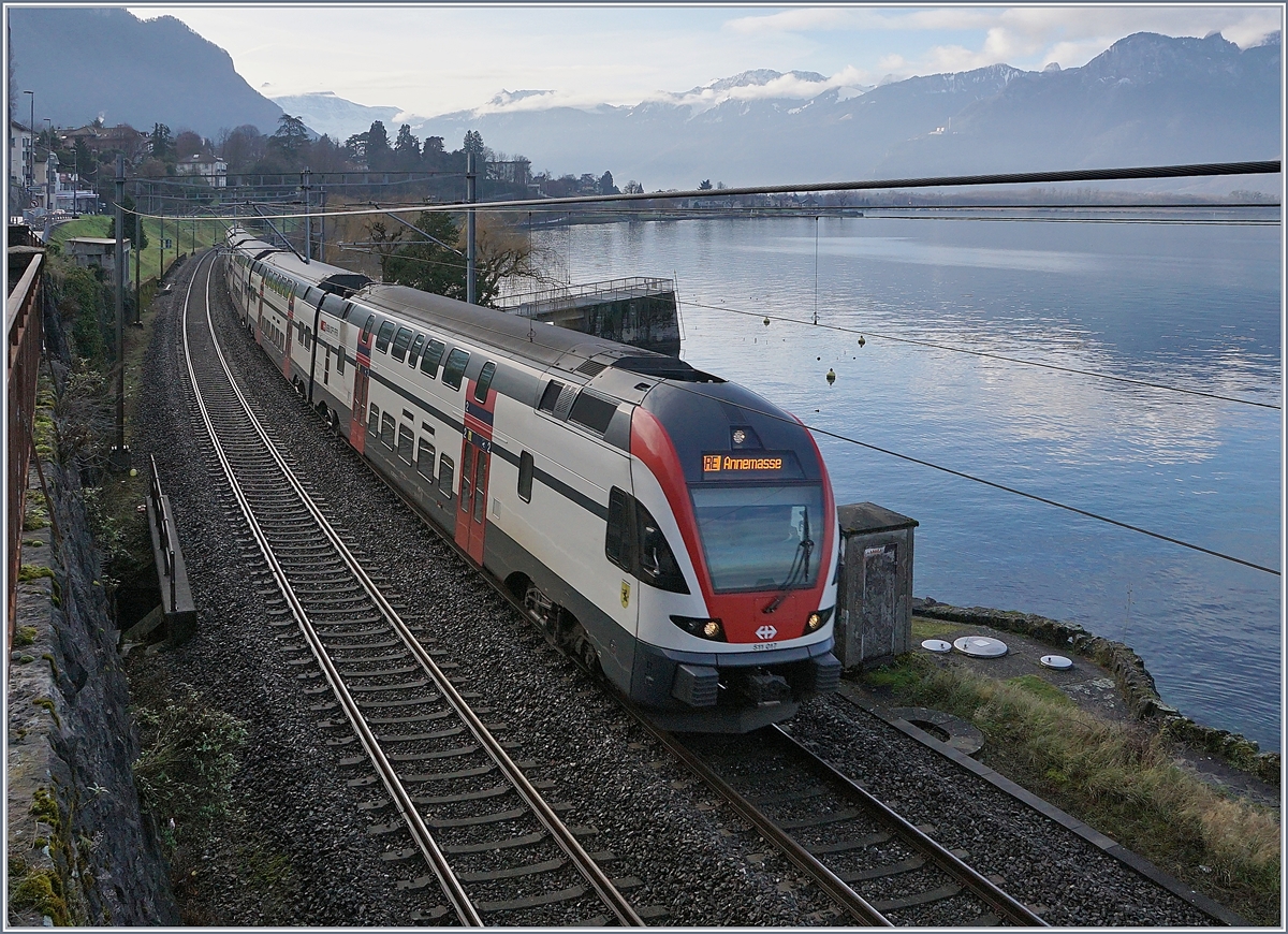 The SBB RABe 511 017 on the way to Geneva near Villeneuve.

04.01.2020