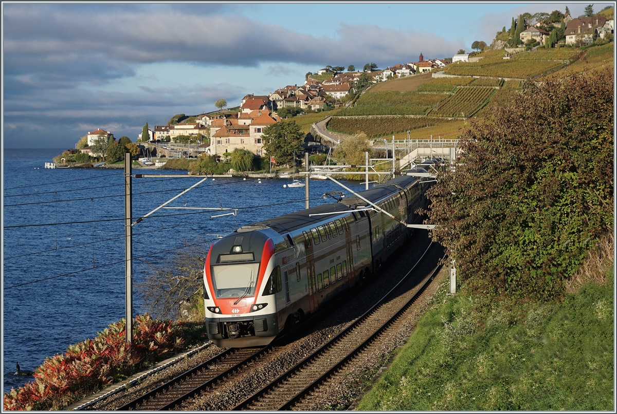 The SBB RABe 511 102 on the way to Lausanne between St Saphorin and Rivaz.- 

25.10.2022