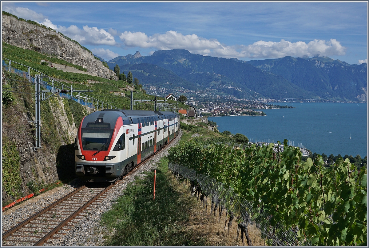 The SBB RABe 511 105 on the way to Fribourg between Vevey and  Chexbres.
26.08.2018