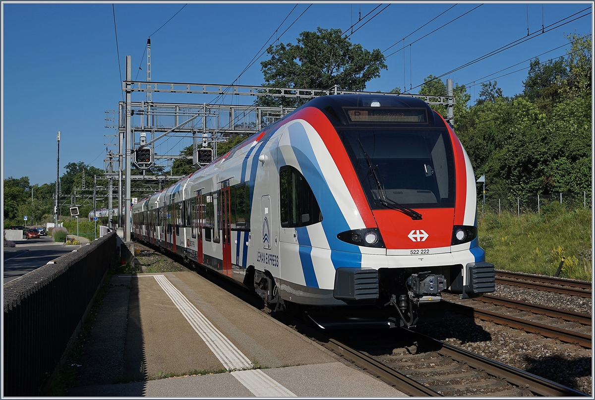 The SBB RABe 522 222  Léman Express  on thw way to Lancy Pont Rouge in Genthod-Bellevue.
19.06.2018