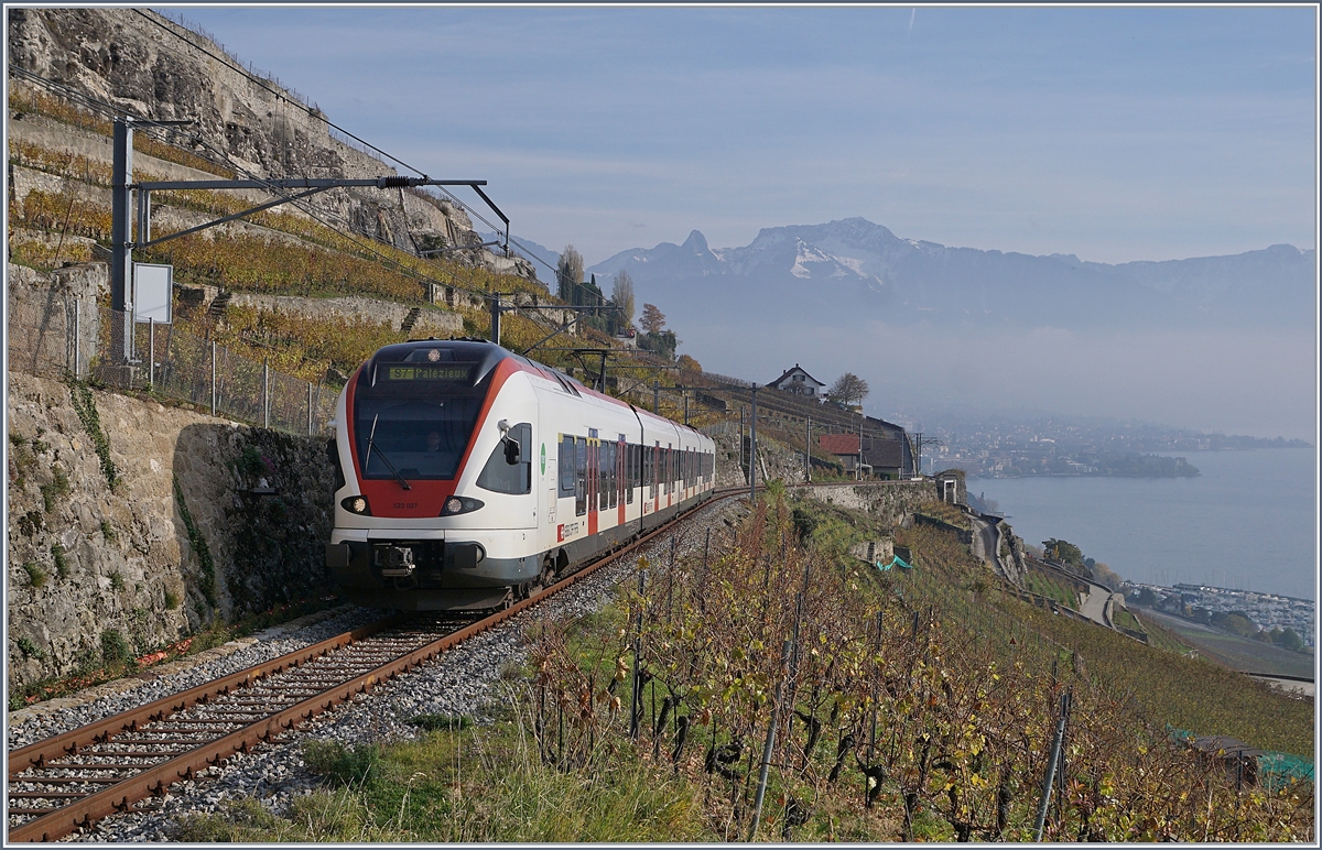 The SBB RABe 523 027 on the Vineyard Line (Ligne Train des Vignes) between Chexbres Village and Vevey.

24.11.2019