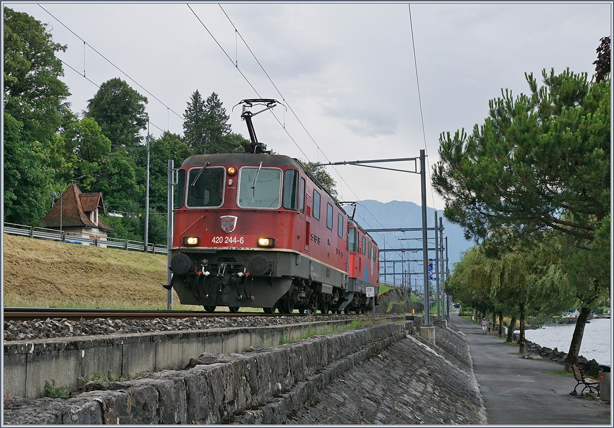 The SBB Re 420 244-6 and 294-1 by Villeneuve.

24.07.2020