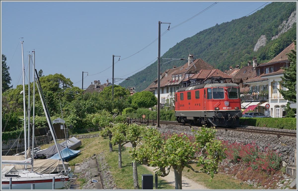 The SBB Re 4/4 II 11349 (Re 420 349-3 by Ligerz on the way to Biel/Bienne. 

05.06.2023