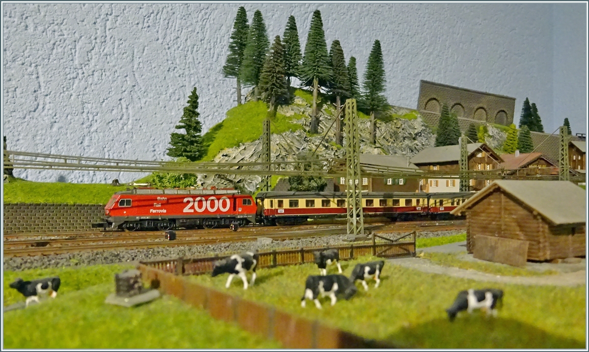 The SBB Re 4/4 IV with a DB EC my model railroad szenerie.

13.01.2023