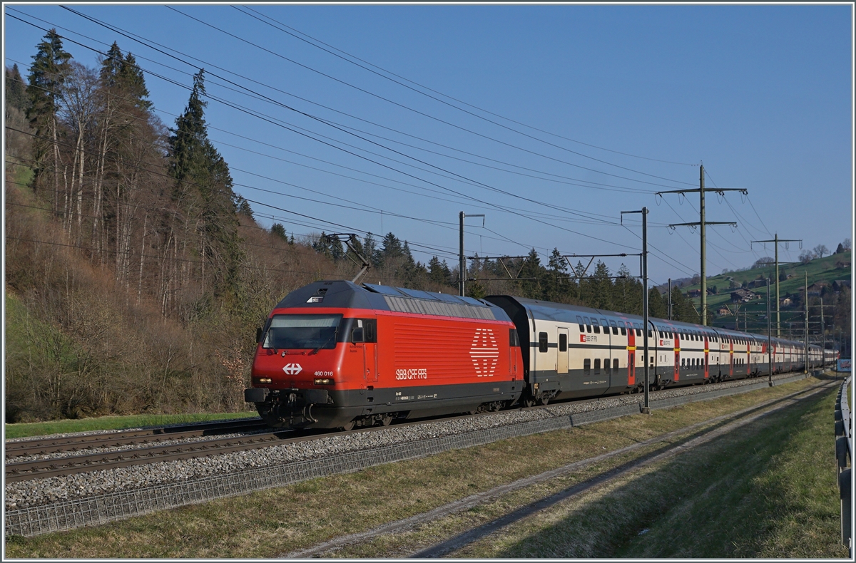The SBB Re 460 016 wiht an IC on the way to Brig by Mülenen. 

14.04.2021