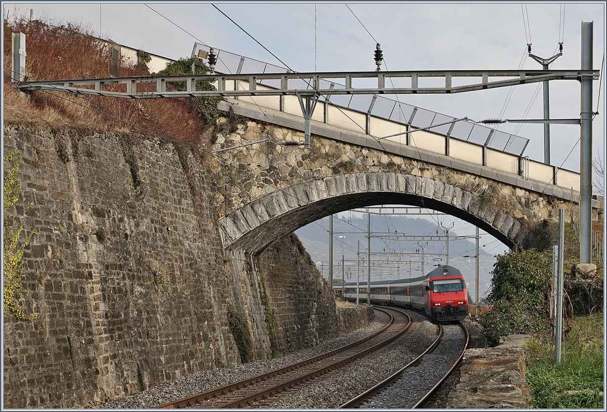 The SBB Re 460 061-5 wit an IR to Genevea Airport by Cully.
30.01.2018