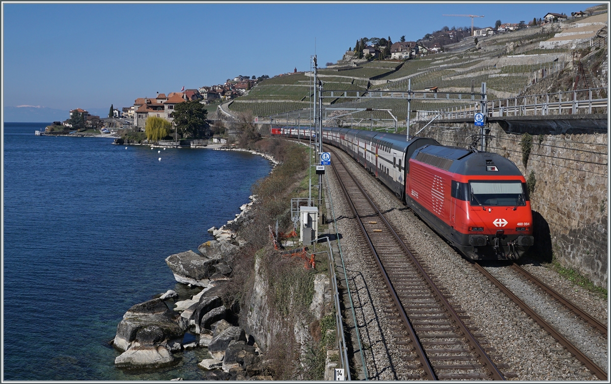 The SBB Re 460 084 and an other one wiht an IR on the way to Geneva by Rivaz. 

20.03.2021