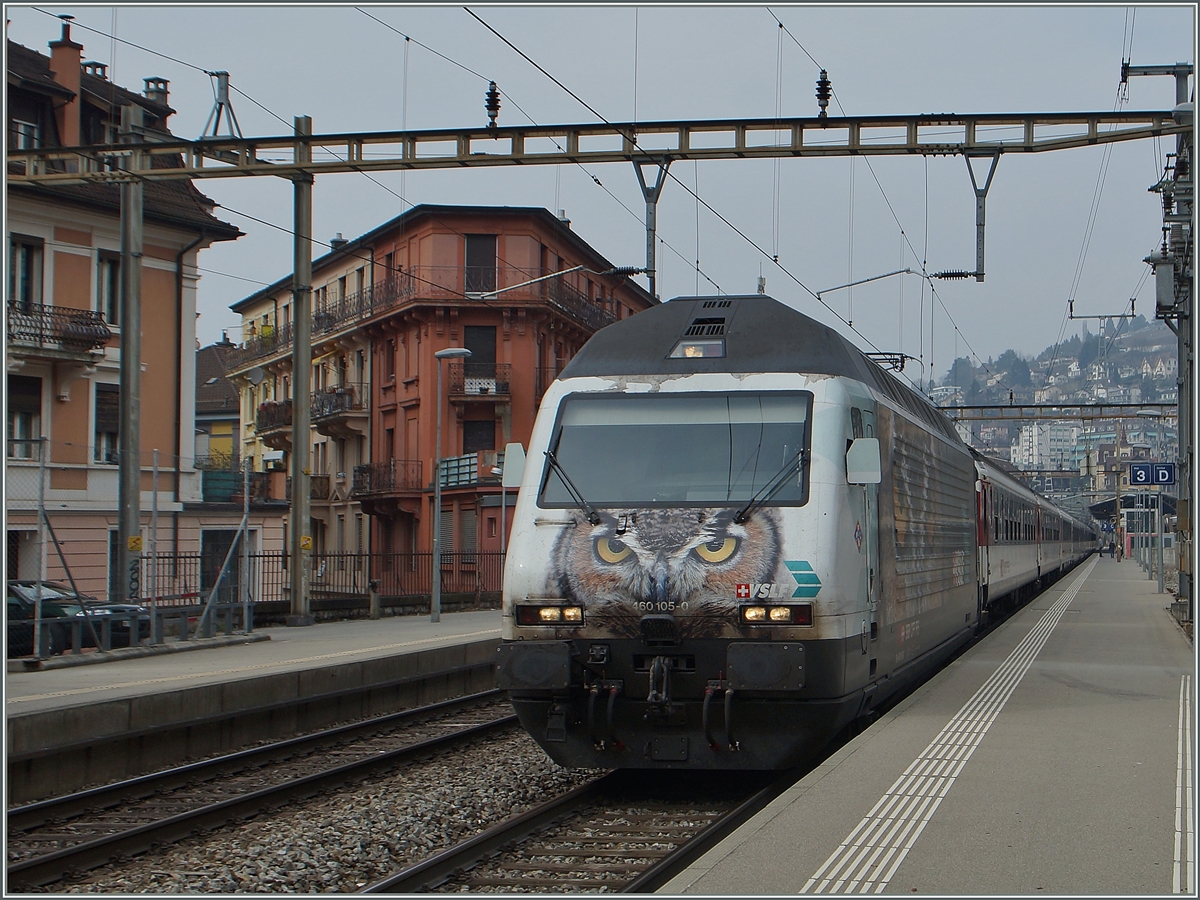 The SBB Re 460 105-0 in Montreux.
15.03.2015