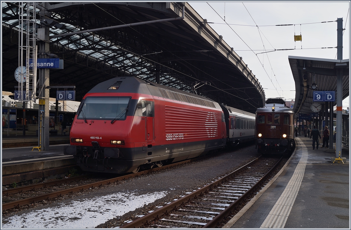 The SBB Re 460 113-4 and the BLS Ae 6/8 208 in Lausanne.
02.12.2017