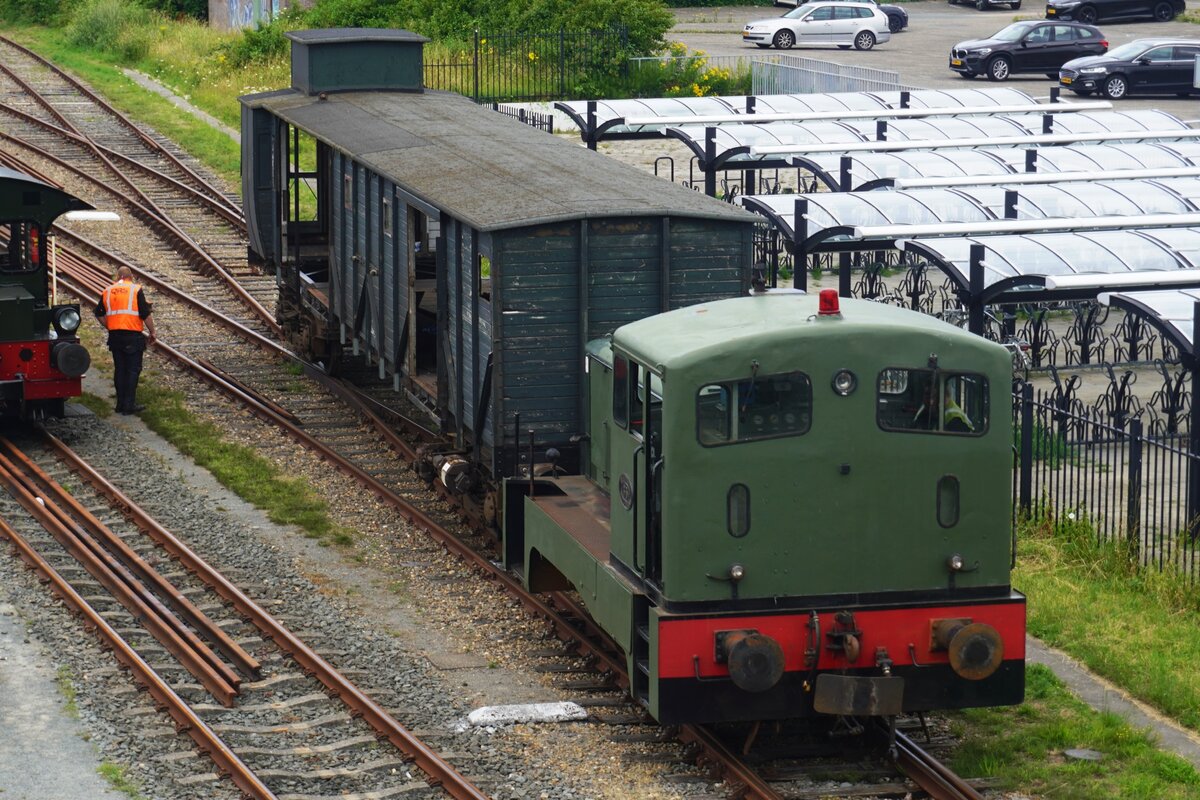 The SHM at Hoorn have an ex-DR V15 for shunting duties and on 6 July 2026 this shunter, SHM-35  Griezel  (Creepy) shunts a very old luggage coach at Hoorn.