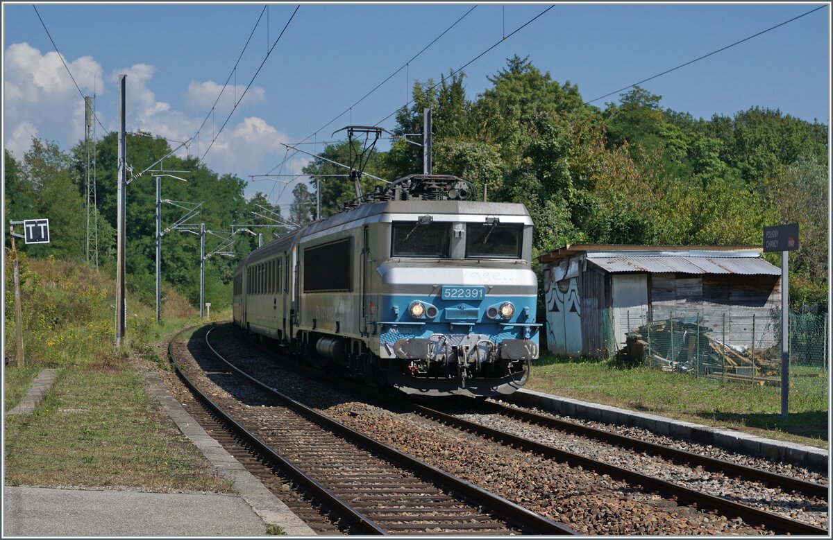 The SNCF BB 22391 wiht his TER on the way to Lyon by Pougny Chancy. 

06.09.2021