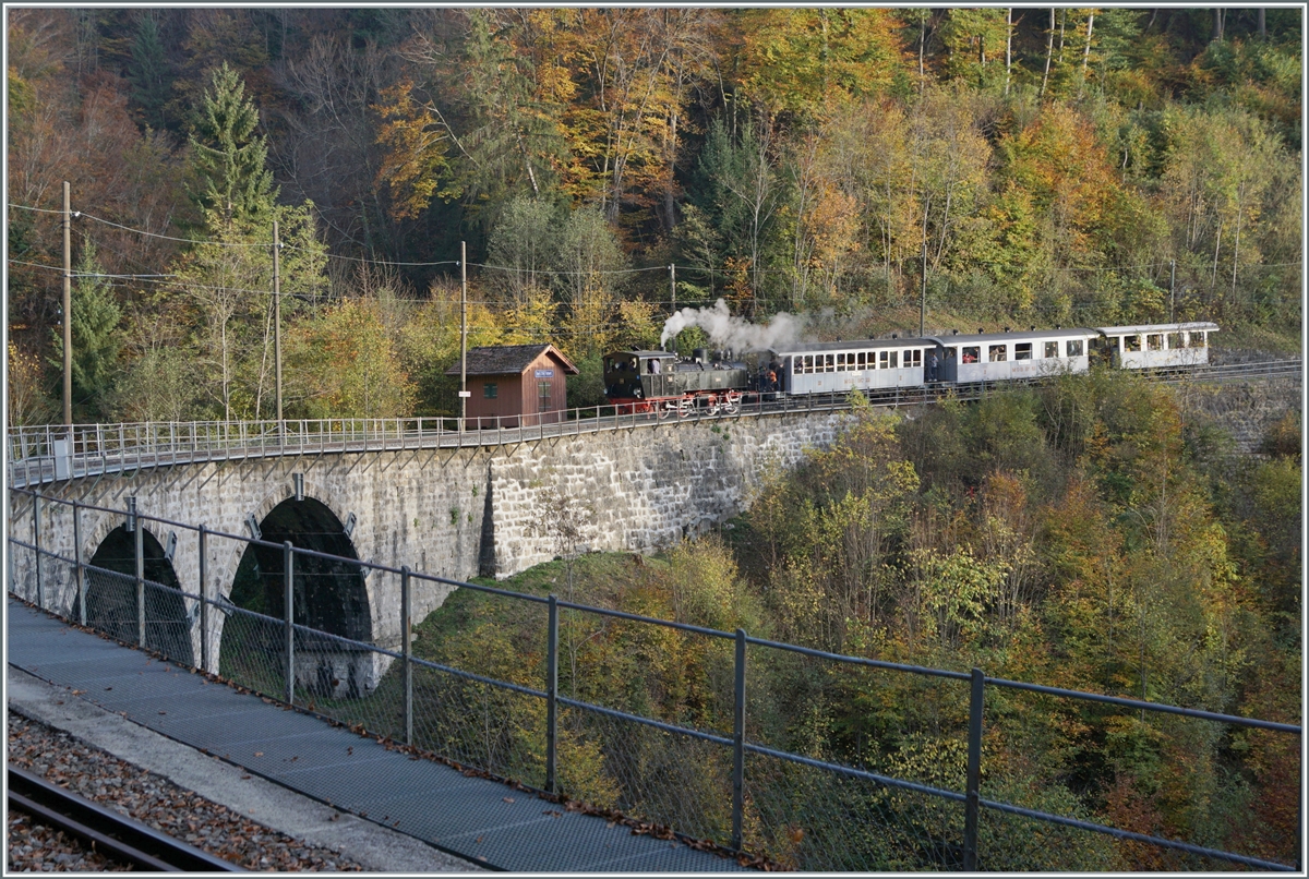 The SWG G 2x 2/2 N° 105 by the Blonay Chamby Railway on the way to Blonay by Vers Chez Robert.

30.10.2022