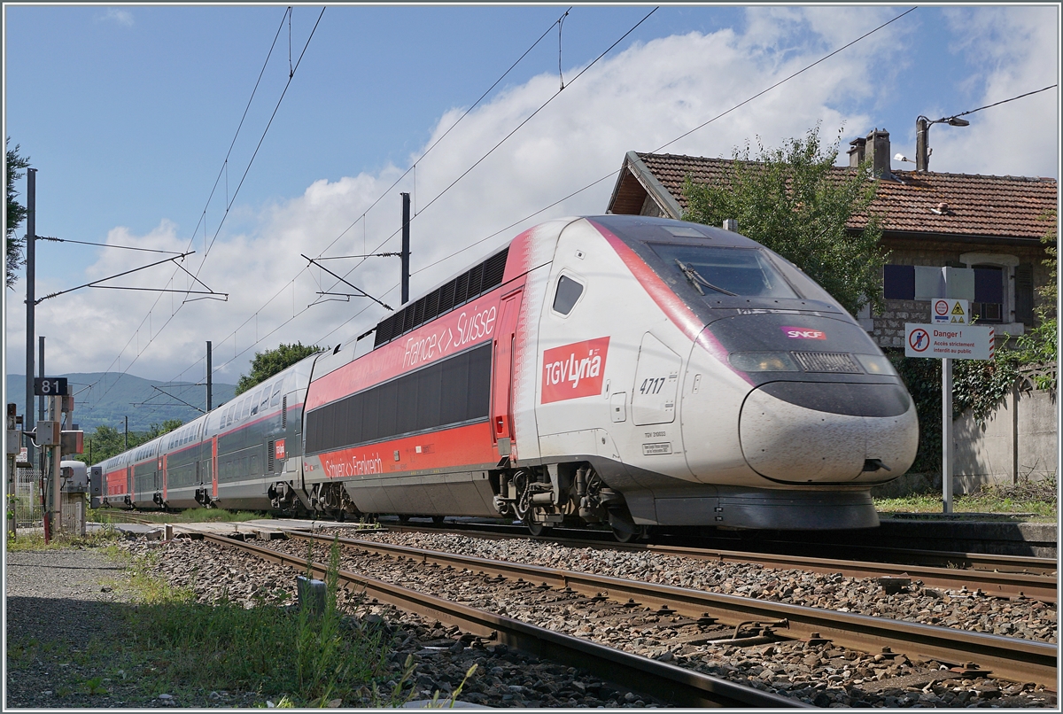 The TGV Lyria 4717 on the way from Paris to Geneva in Pougny-Chancy. 

16.08.2021