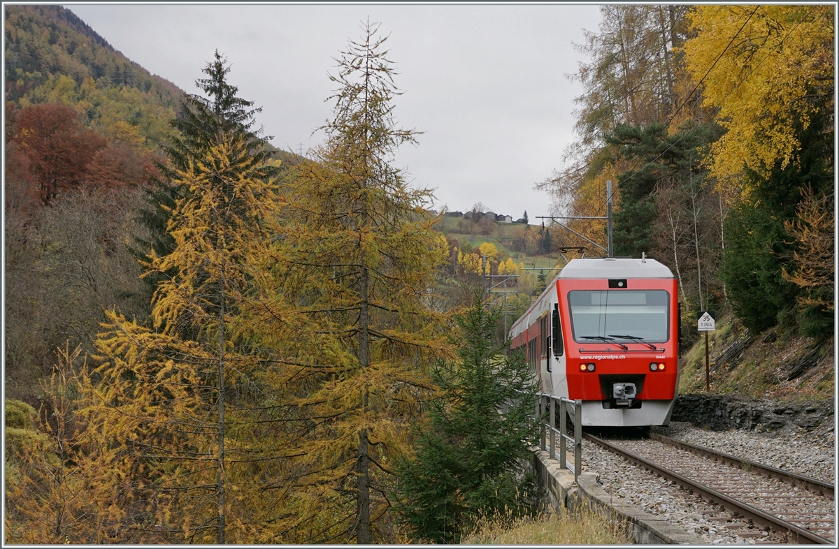 The TMR Region Alps RABe 525 042 onthe way to Orsiere near Sembrancher. 

05.11.2020 
