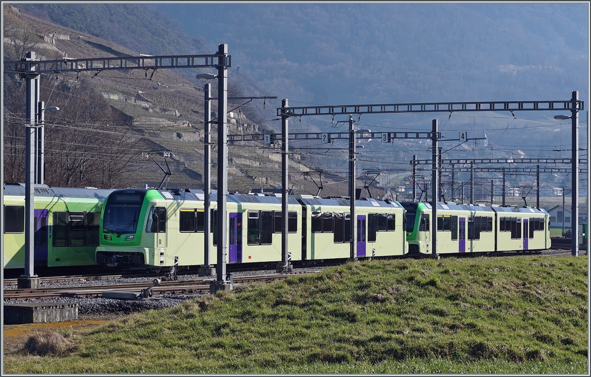 The TPC Dépôt En Châlet: Since it is not obscured by other trains, a look at the side of the new ABe 4/8, surprisingly the bright paintwork without the usual TPC green on the side walls. February 4, 2024