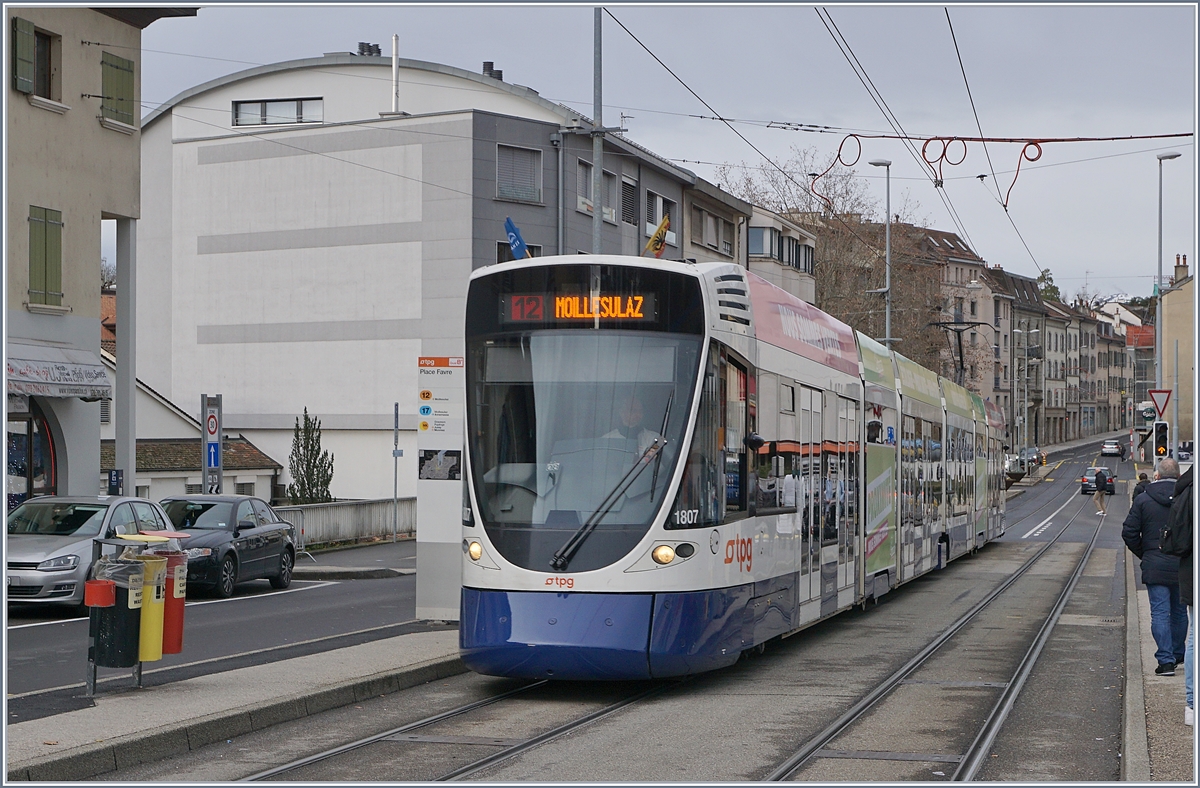 The tpg  Tango  1807 on the line 12 by the stop Place Favre in Chêne-Bourg.

15.12.2019
