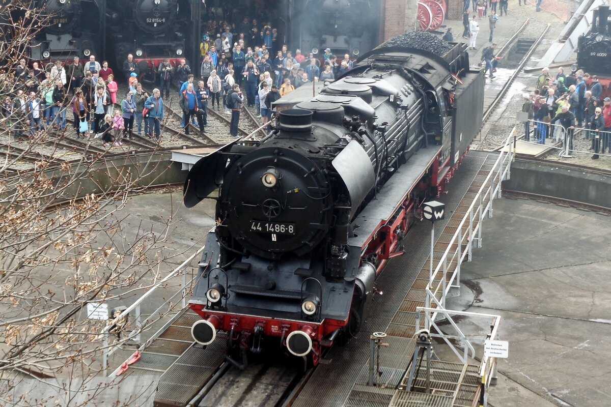 Top shot on 44 1486 at Dresden-Altstadt on 8 April 2018 during the Dampfloktreffen.