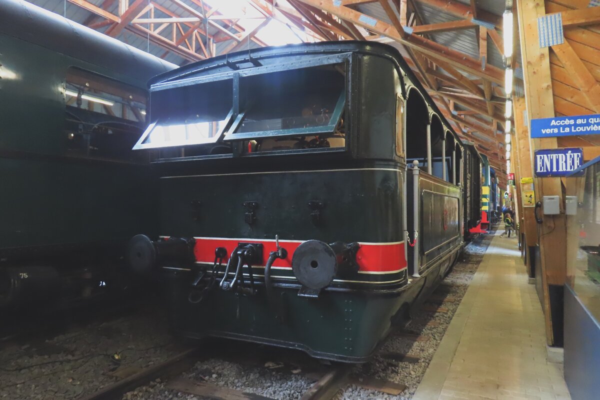 Tranmway engine 808 of the National Society of Local railways (Vicinales in Franch/Walloon) stands in the Museum of the CFV3V in Treignes and is seen on 22 September 2023.